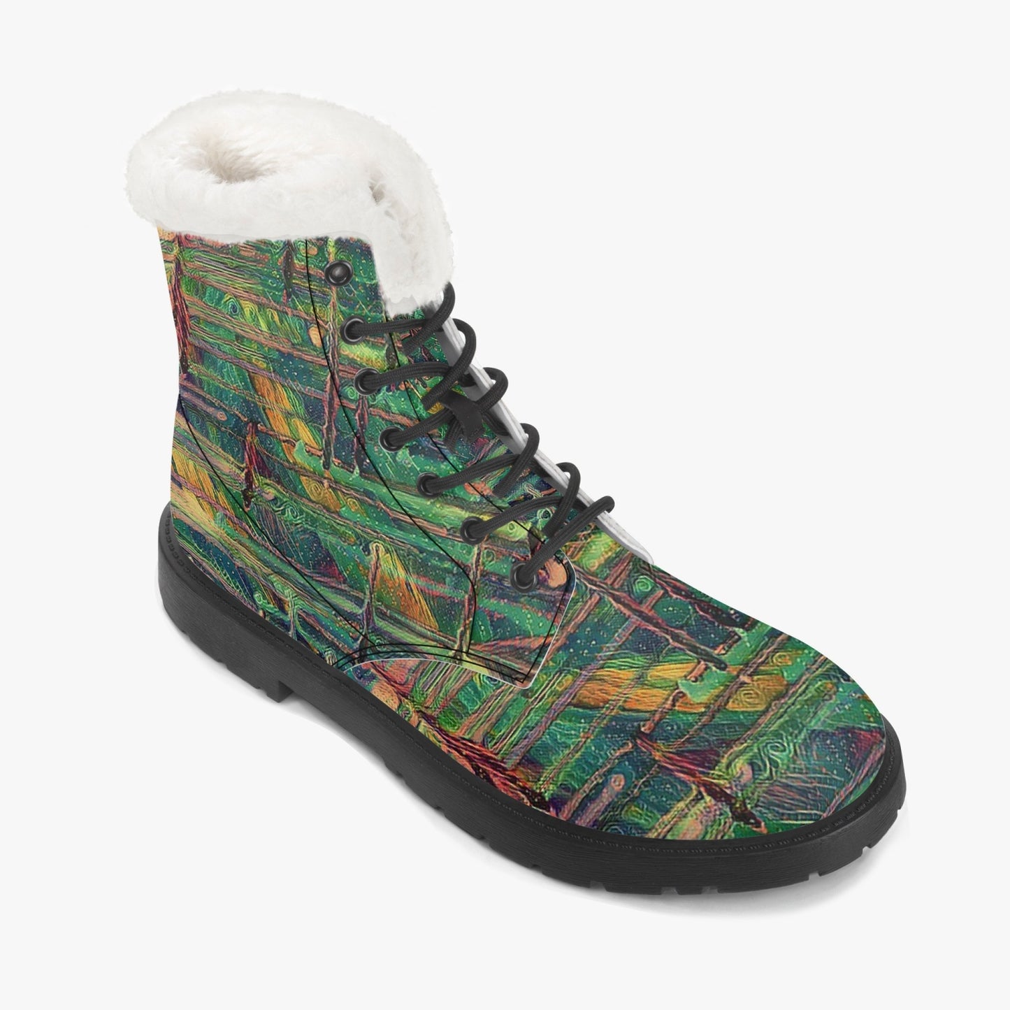 Drip Camo Faux Fur Leather Boots