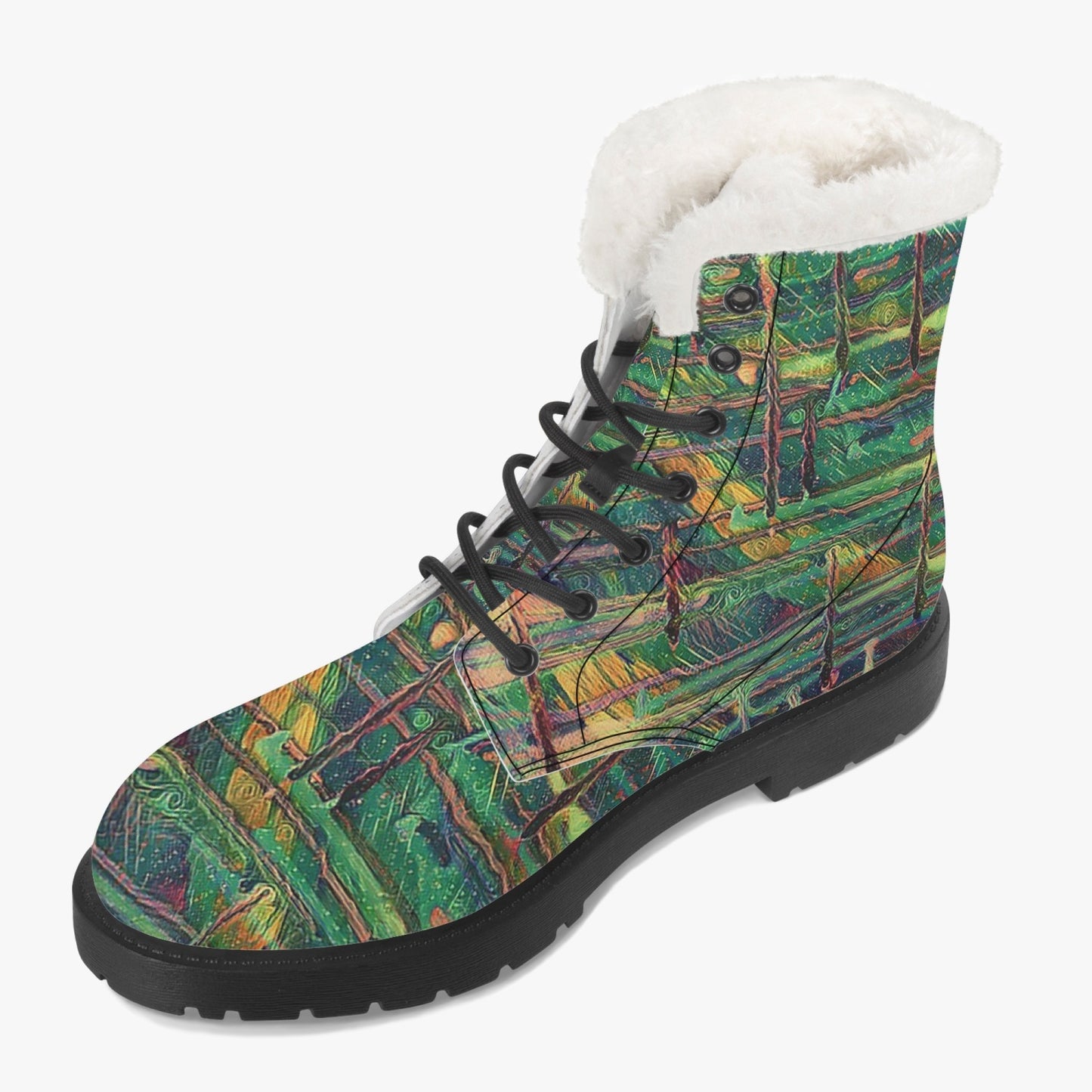 Drip Camo Faux Fur Leather Boots
