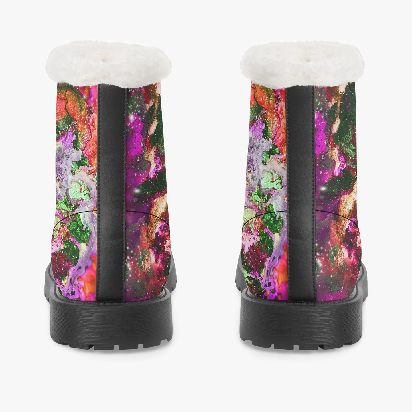 Red/Green Galaxy Faux Fur Leather Boots