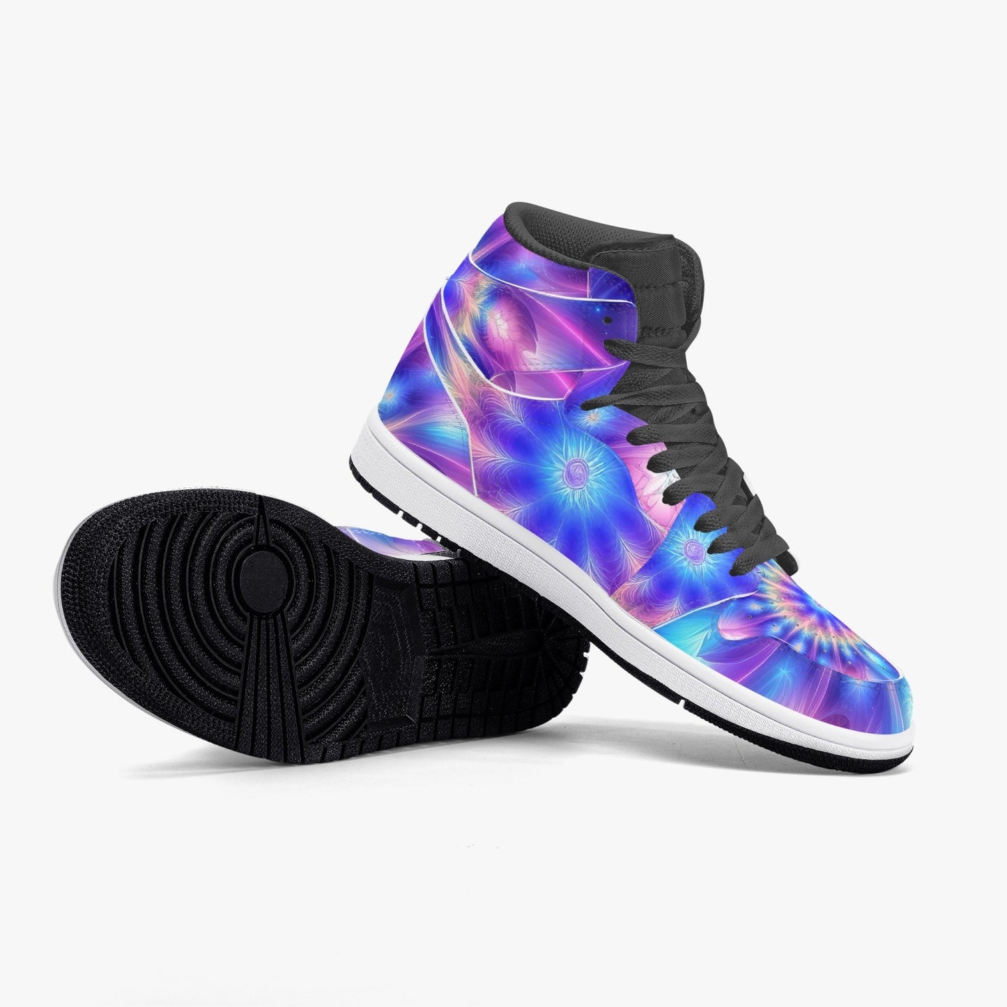 Ascension Tie-Dye AJ1 Black High-Top Leather Sneakers