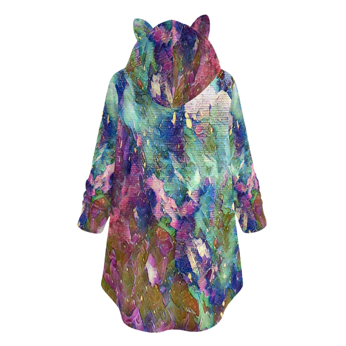 Galactic Love Pastel Print Women's Flannel Hoodie with Cat Ears