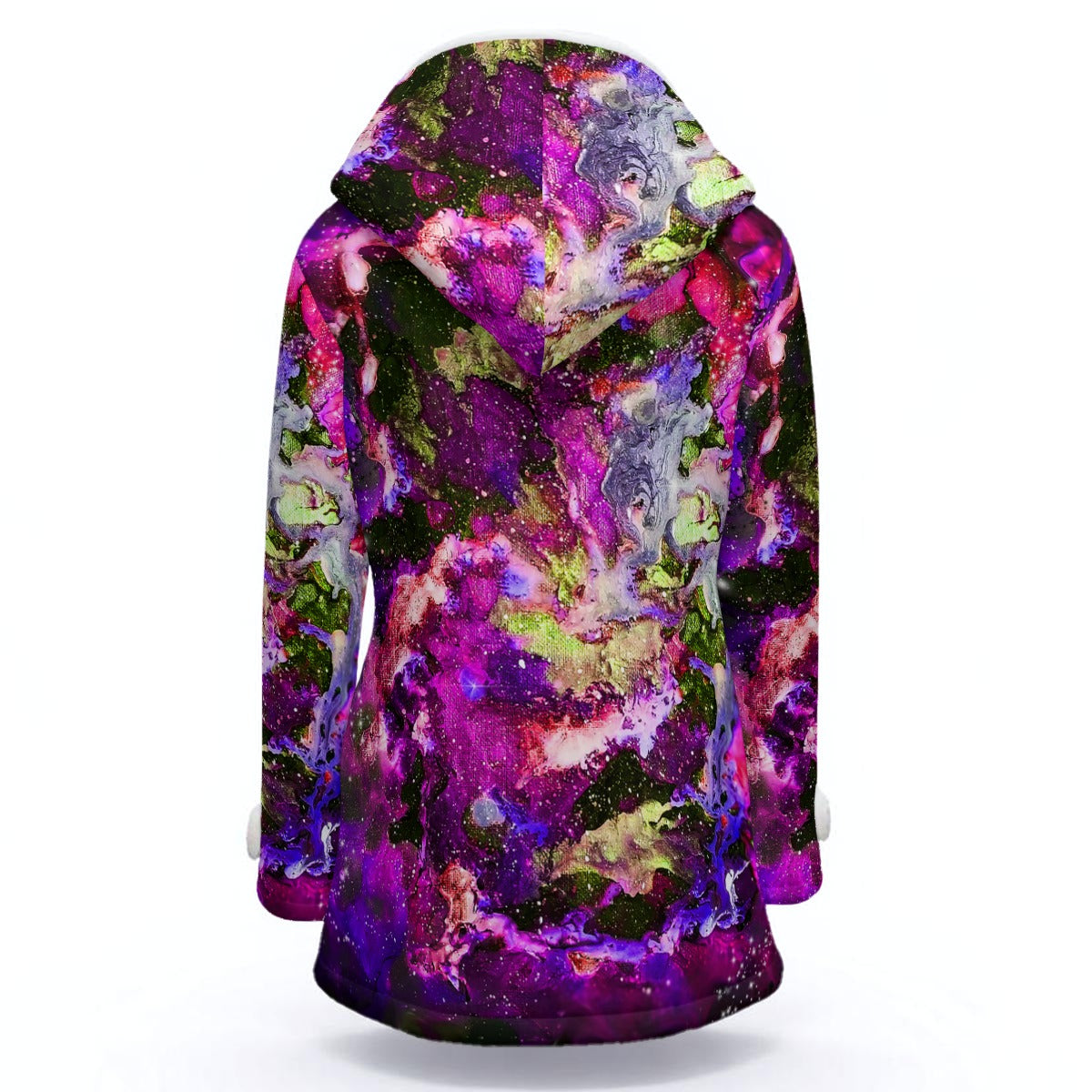 Hot Pink Galaxy Women's Hooded Double-Breasted Winter Coat With Fleece