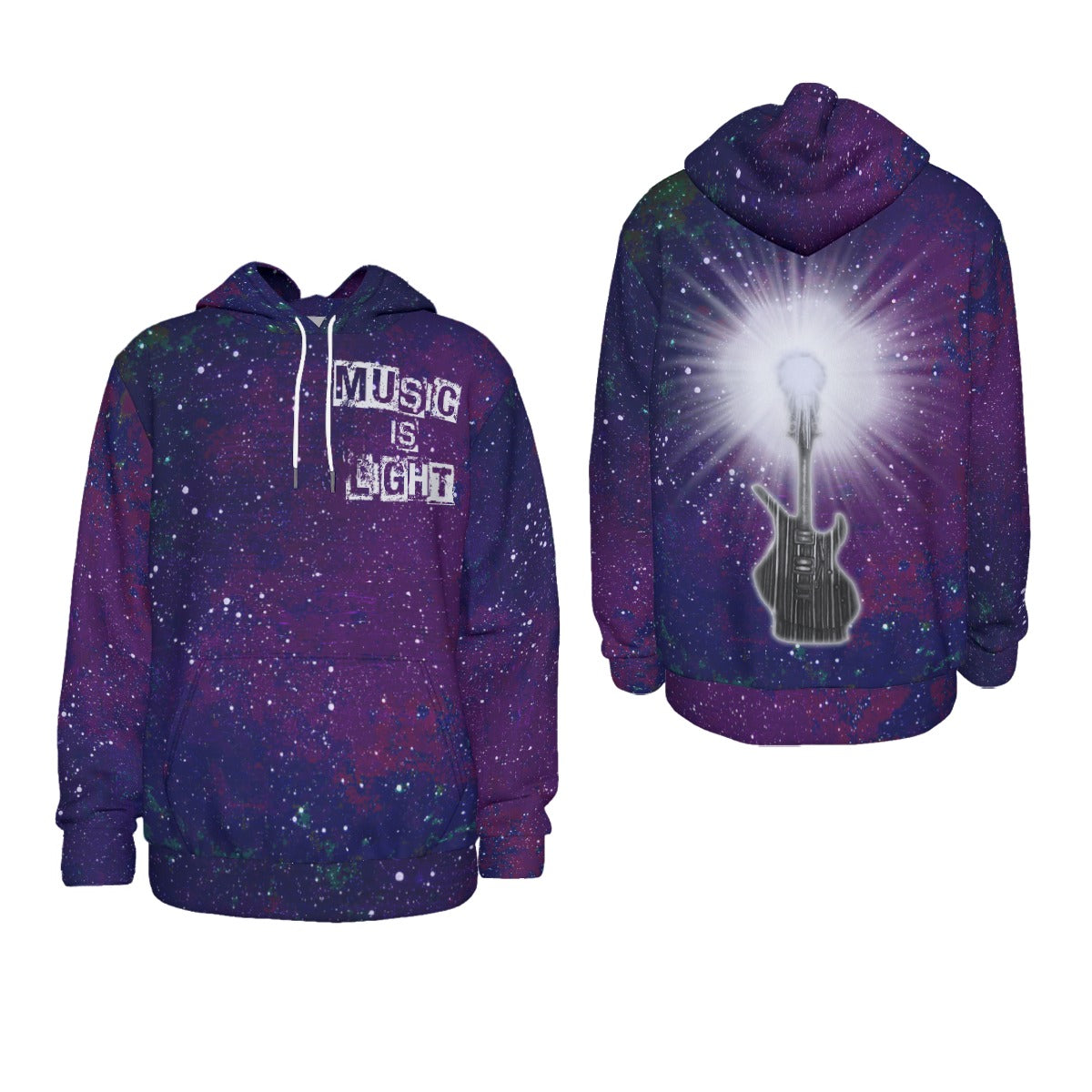 Music is Light/Galactic Atmosphere Men's Thicken Pullover Hoodie With Inner Hood(TALL)