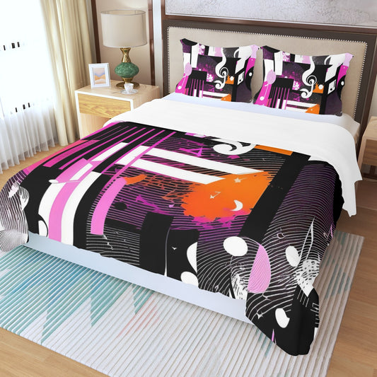 Abstract Music Three Piece Duvet Bedding Set