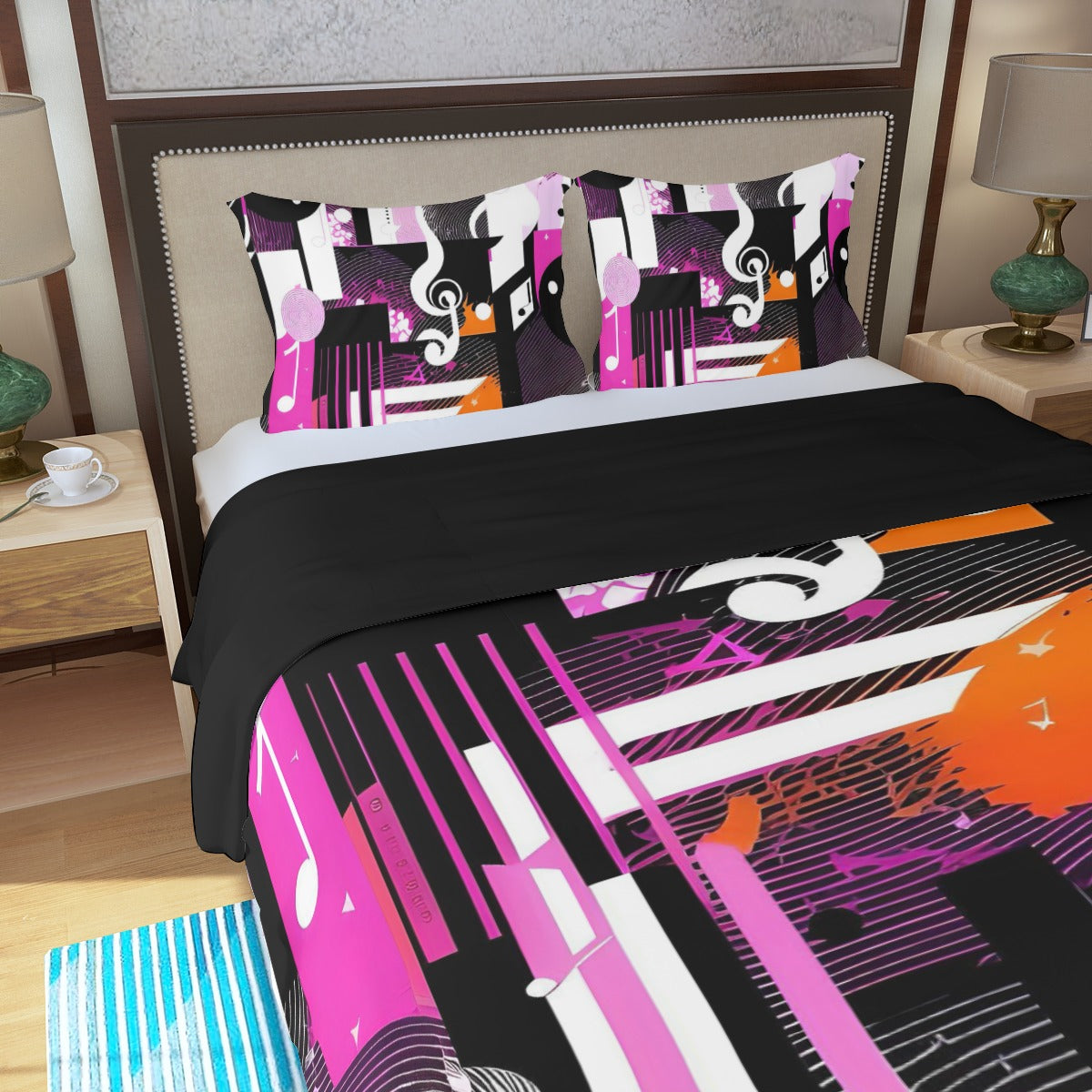 Abstract Music Three Piece Duvet Bedding Set