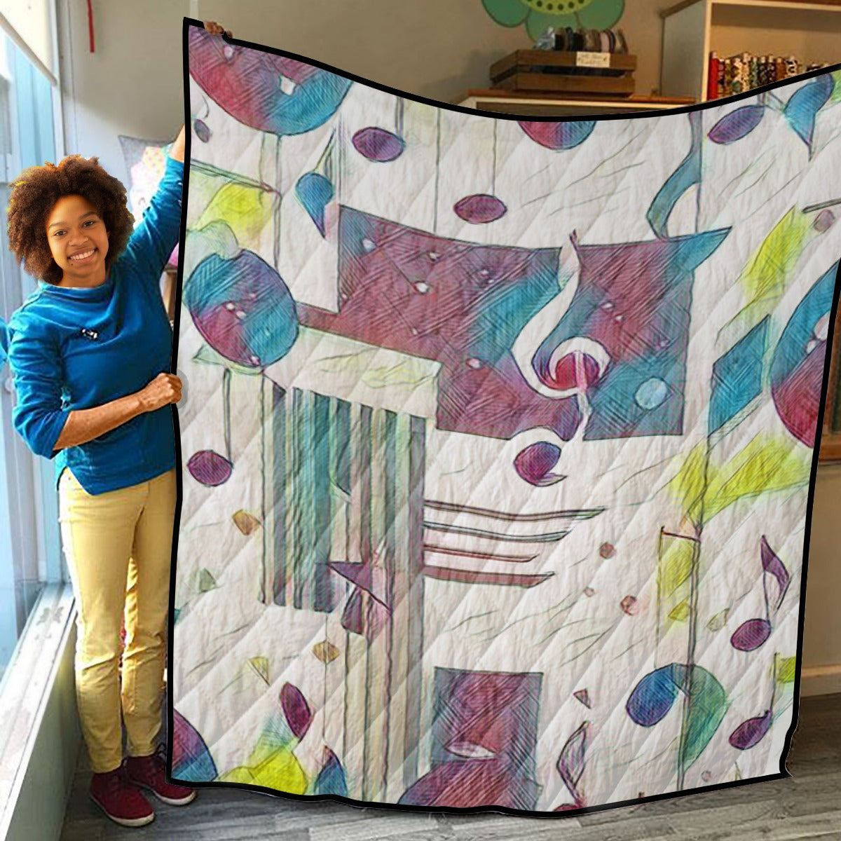 Abstract Music Color Lightweight & Breathable Quilt With Edge-wrapping Strips