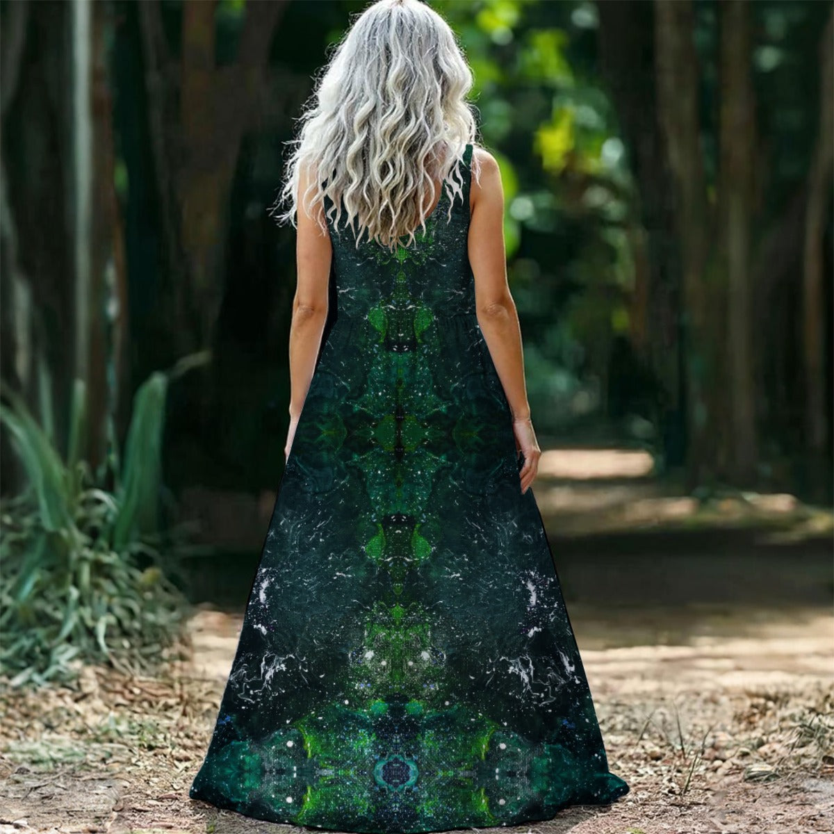 Galactic Darkness Teal Women’s Sleeveless Maxi Dress