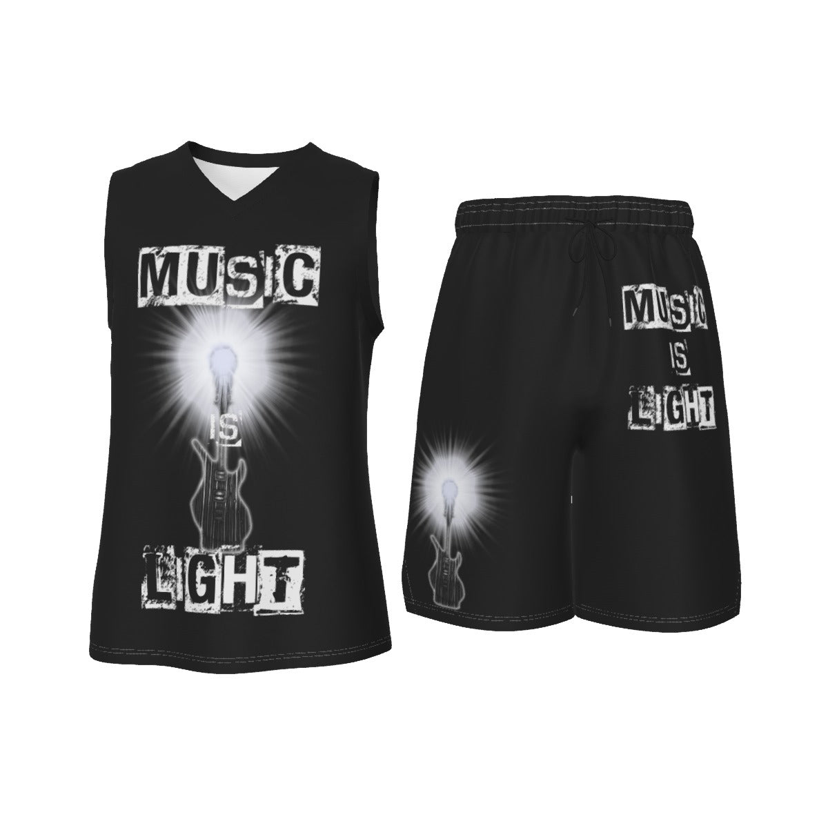 Music is Light Men's V Neck Basketball Suit