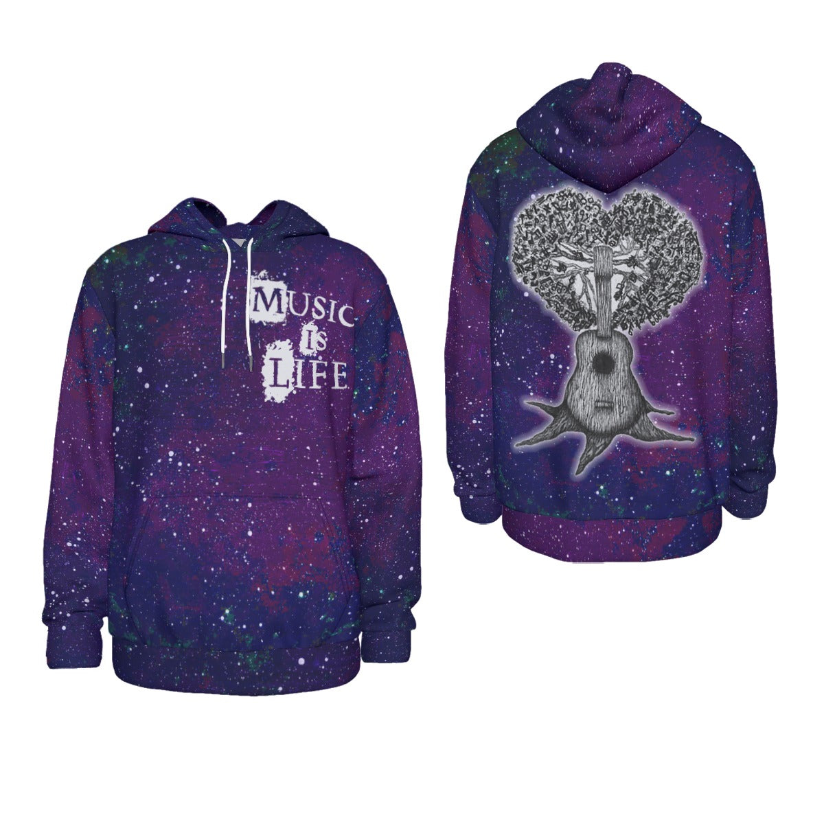 Music is Life Men's Thicken Pullover Hoodie With Inner Hood(TALL)