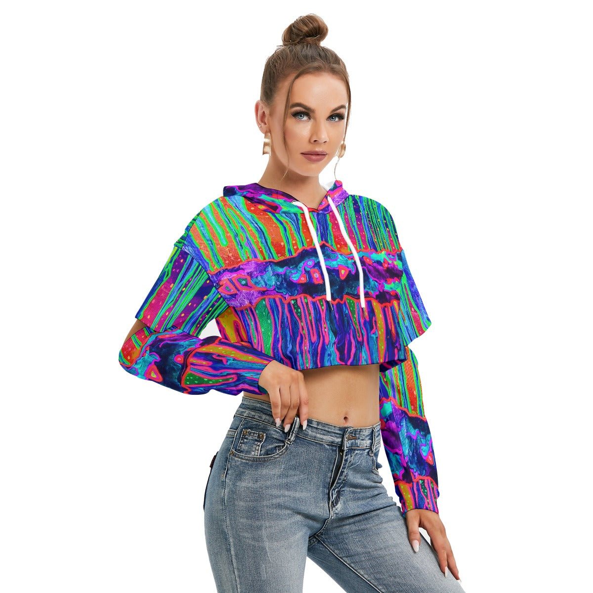 Mystic Cave Women's Heavy Fleece Hoodie With Hollow Out Sleeve