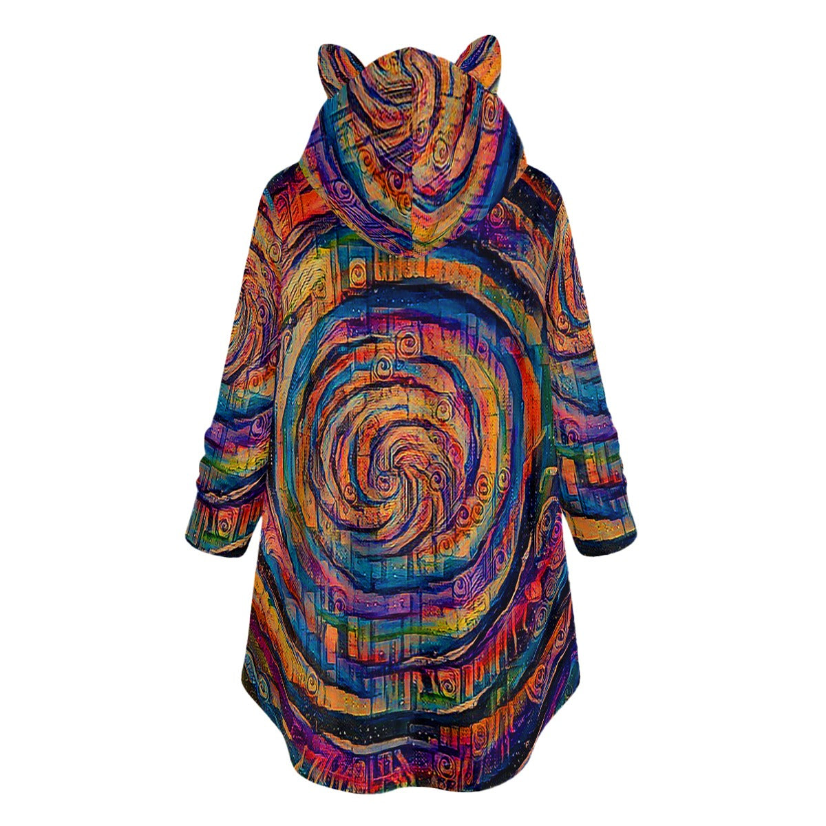 Galactic Rainbow Whirlpool Women's Flannel Hoodie with Cat Ears