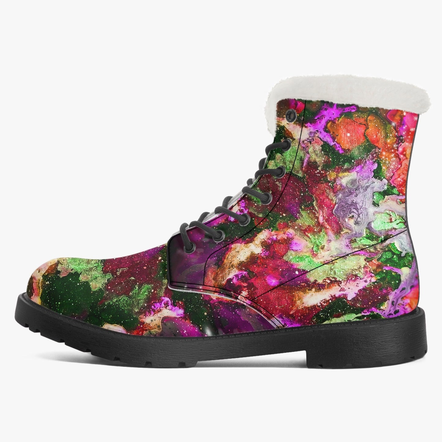 Red/Green Galaxy Faux Fur Leather Boots