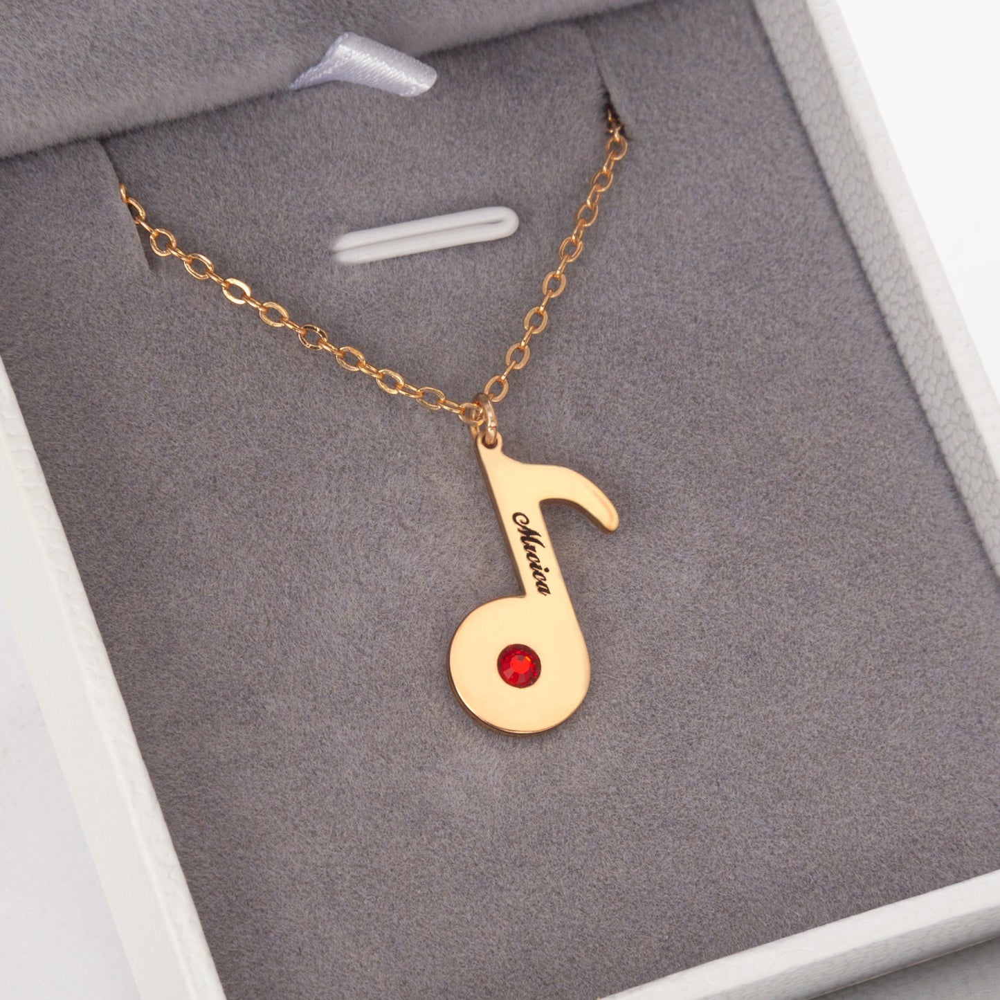 Music Note and Birthstone Necklace- 925 Sliver
