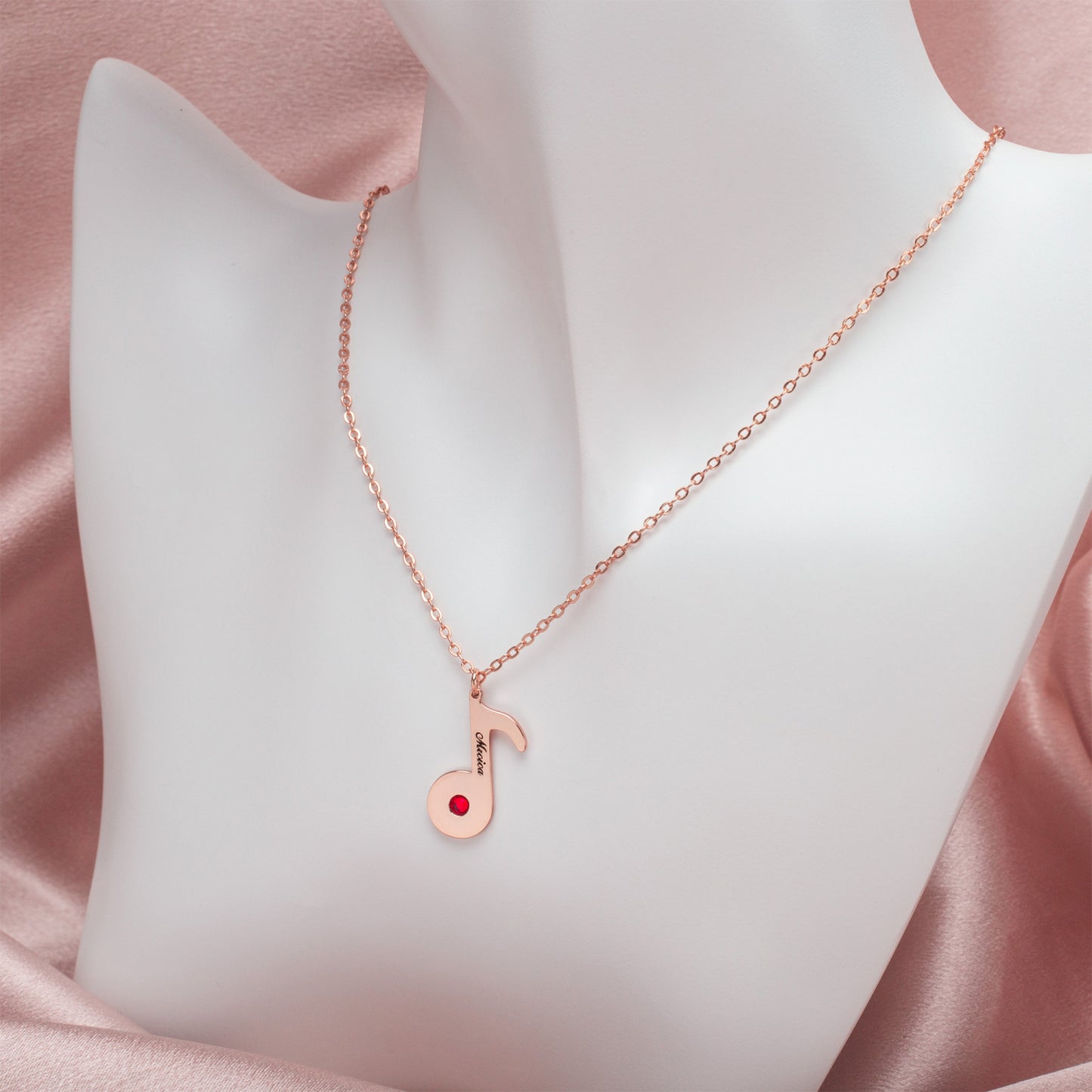 Music Note and Birthstone Necklace- 925 Sliver