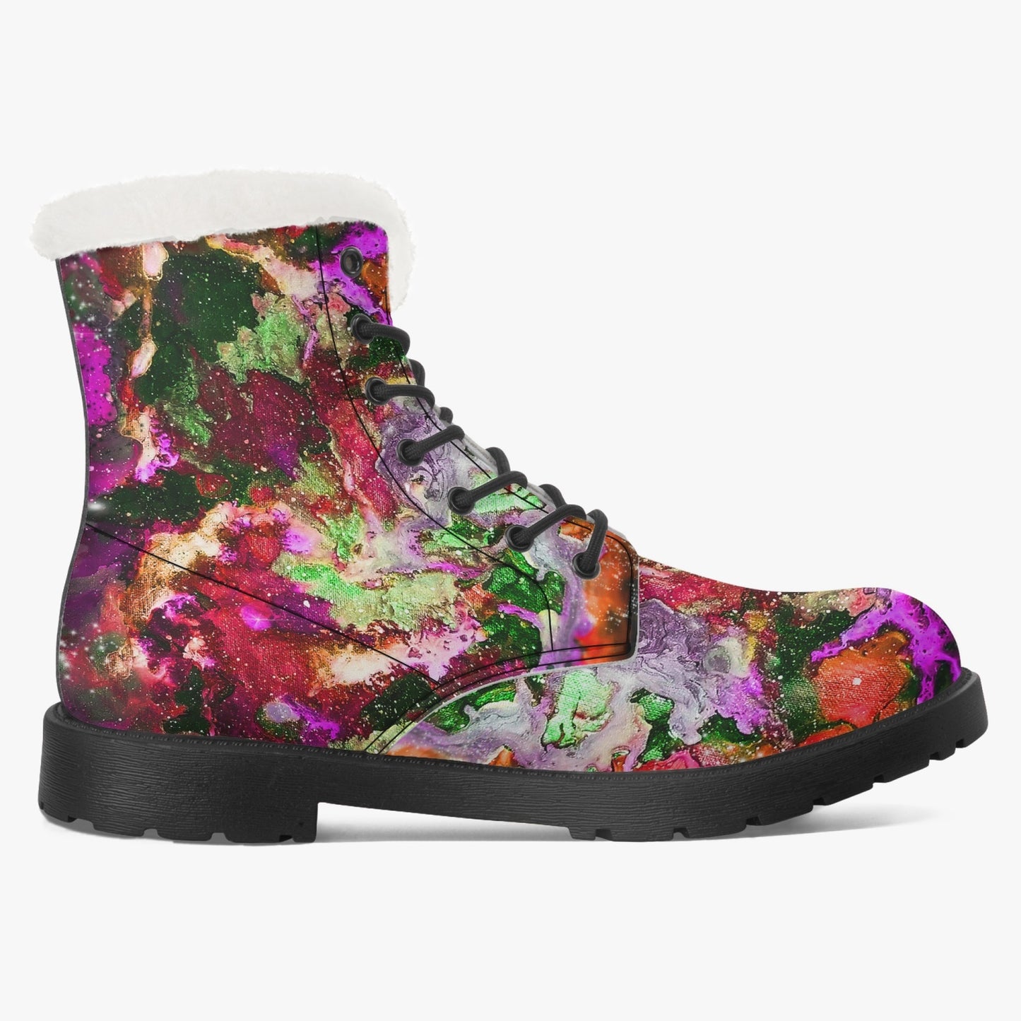 Red/Green Galaxy Faux Fur Leather Boots