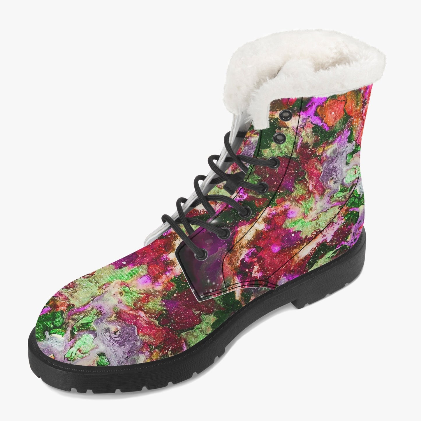 Red/Green Galaxy Faux Fur Leather Boots