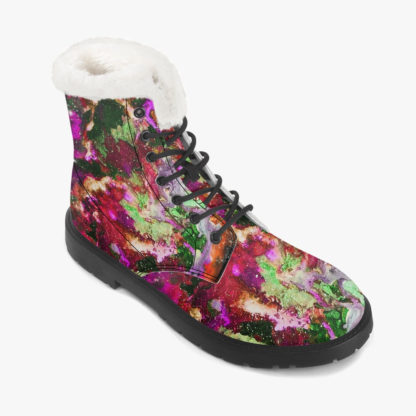Red/Green Galaxy Faux Fur Leather Boots