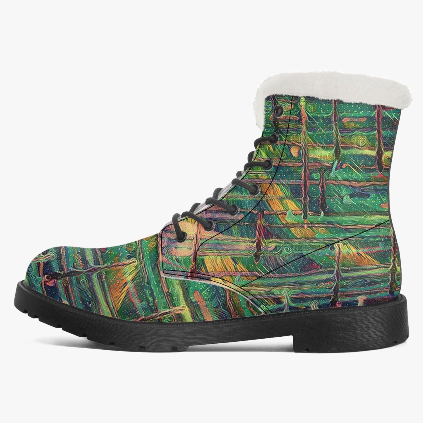 Drip Camo Faux Fur Leather Boots