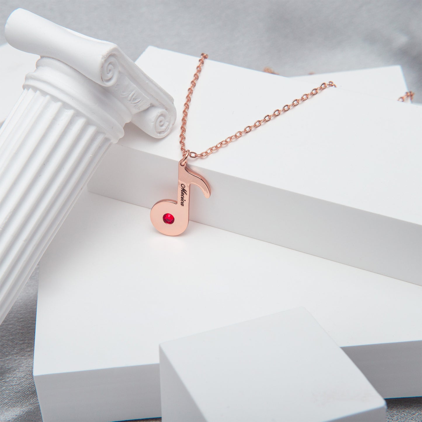 Music Note and Birthstone Necklace- 925 Sliver