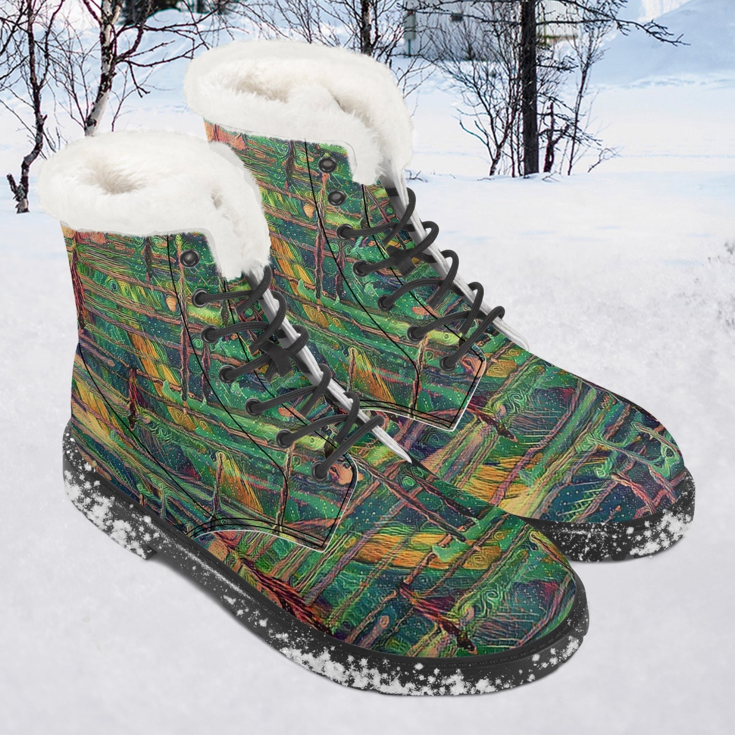 Drip Camo Faux Fur Leather Boots