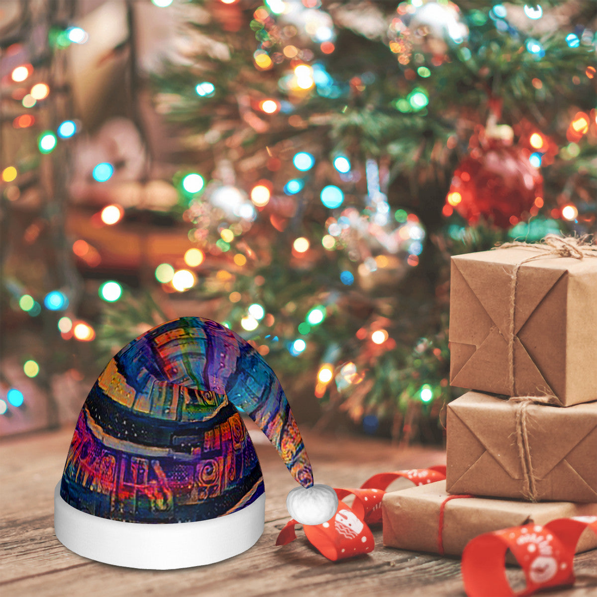 Galactic Whirlpool Rainbow Adult Glowing Plush Christmas Hat