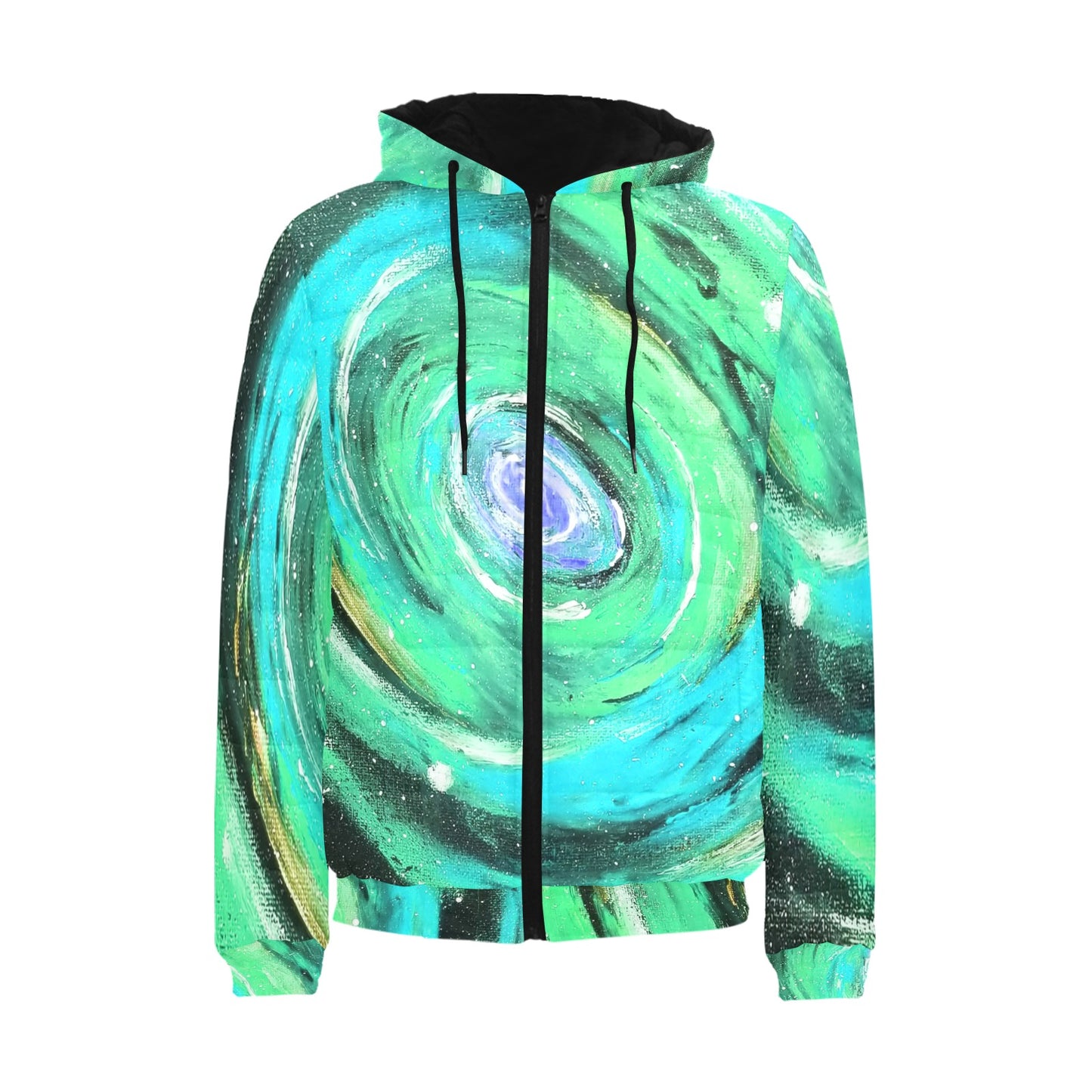 Passion Blue/Green Men's Padded Hooded Jacket (Model H42)