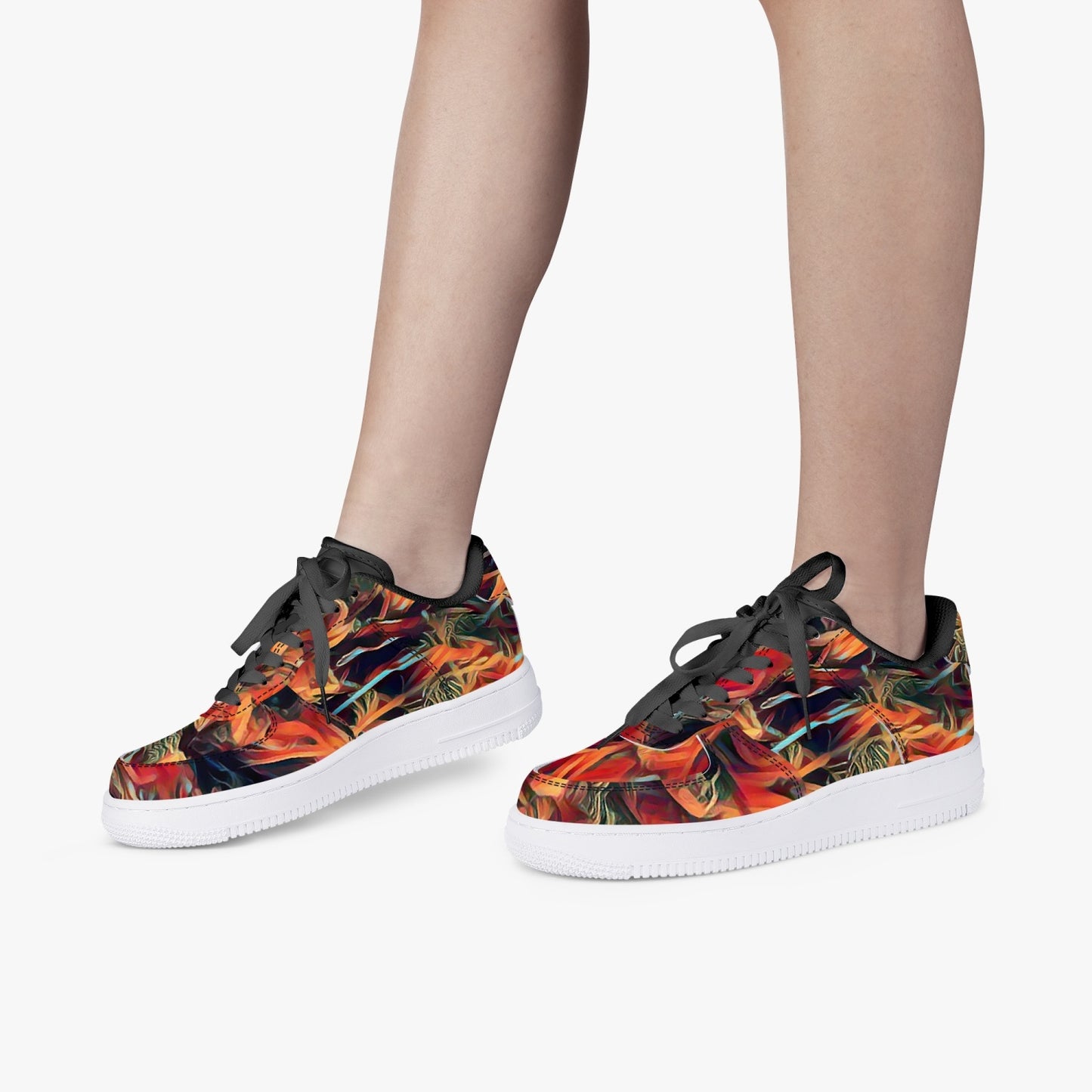 Trees Whisper Black Low-Top Leather Sports Sneakers