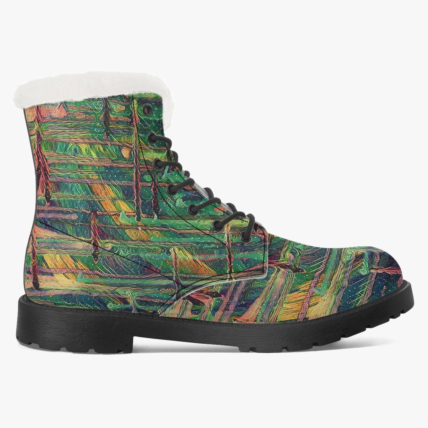 Drip Camo Faux Fur Leather Boots