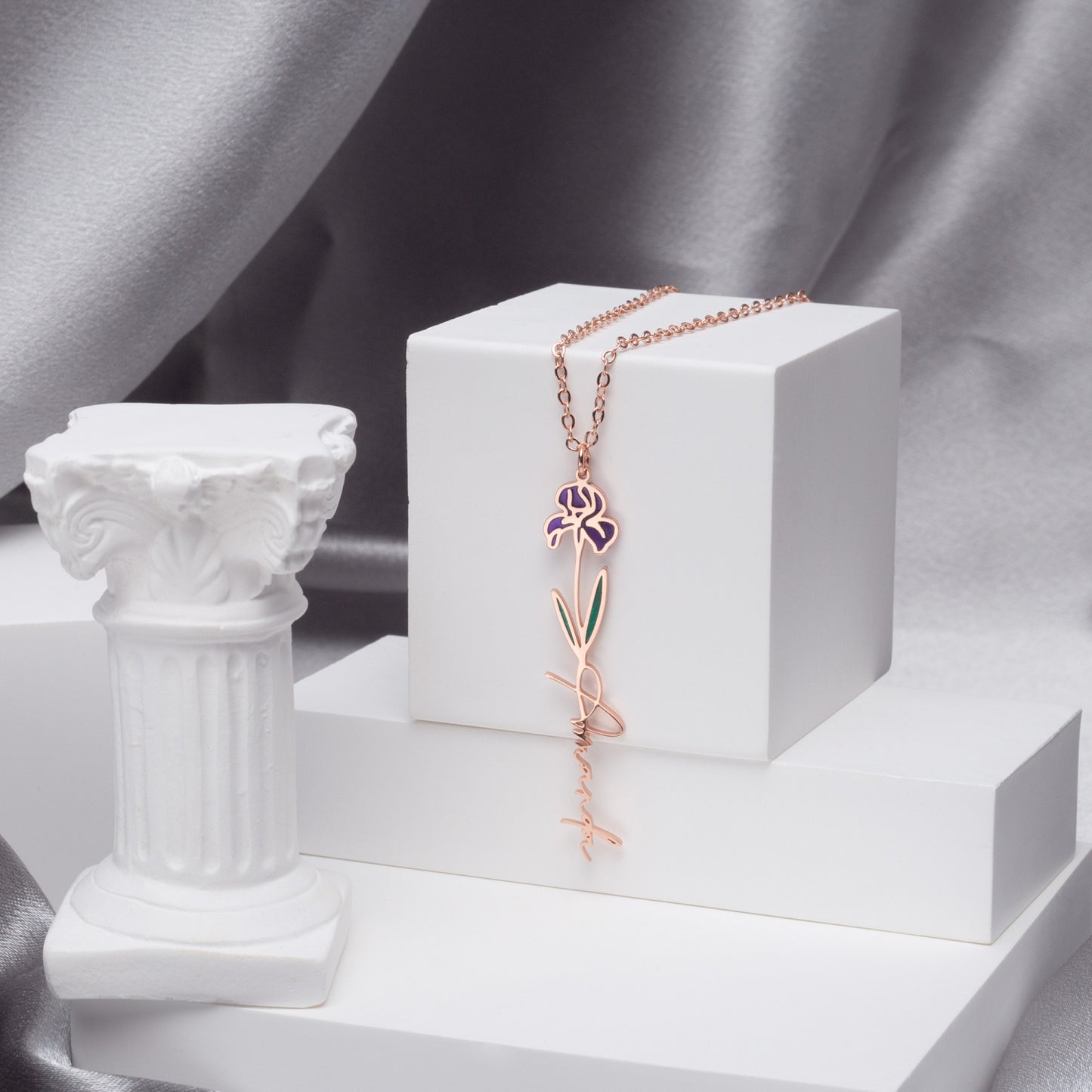 Name and Birth Flower Necklace- 925 Silver
