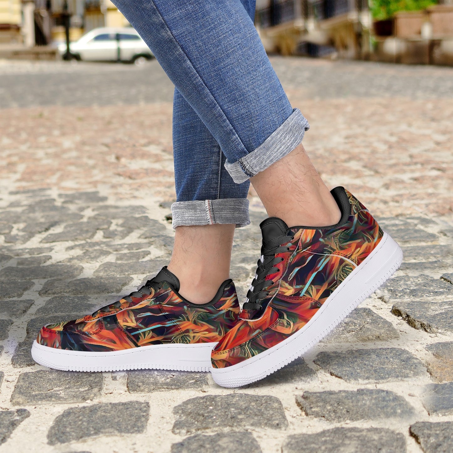 Trees Whisper Black Low-Top Leather Sports Sneakers