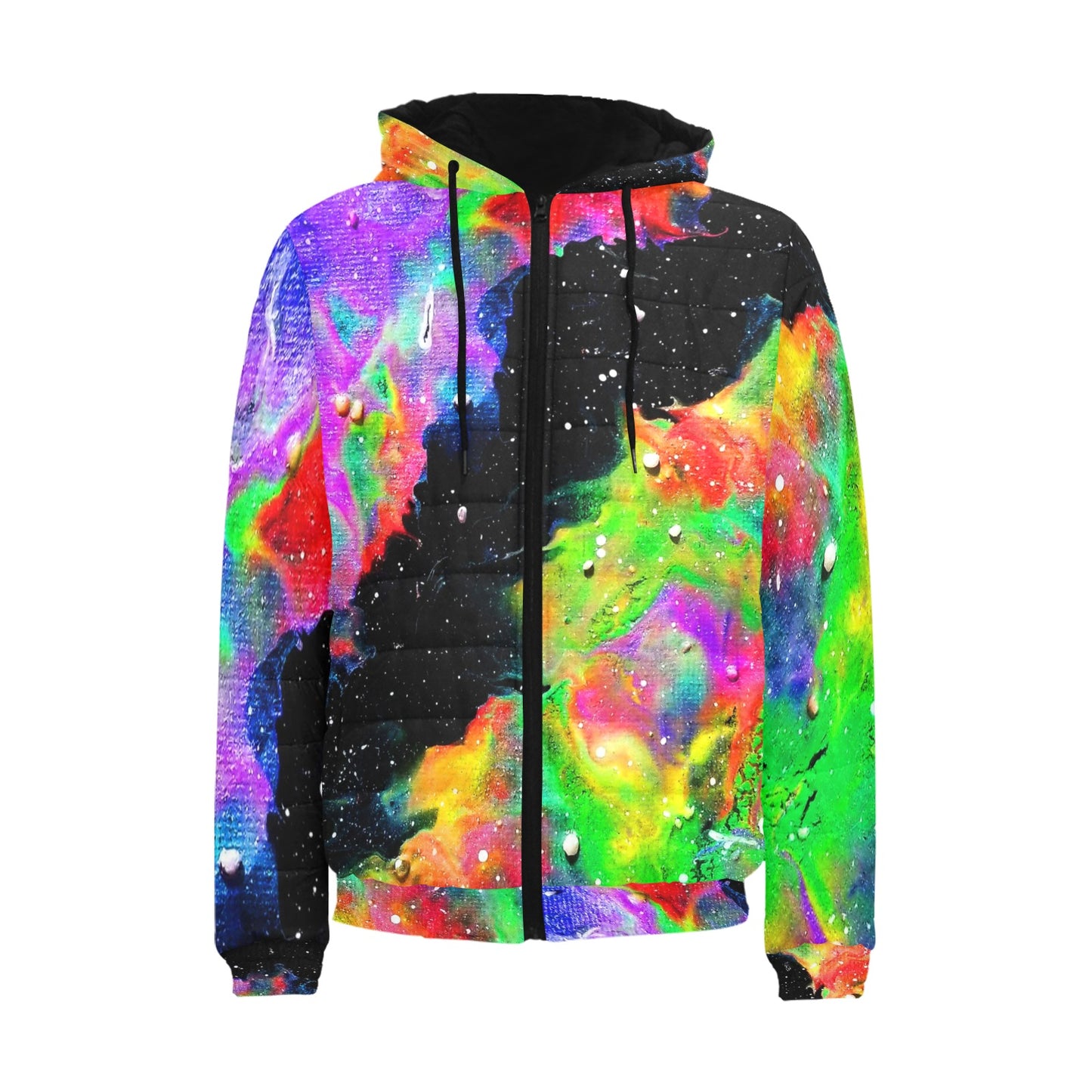 Galactic Rainbow Jacket Men's Padded Hooded Jacket (Model H42)