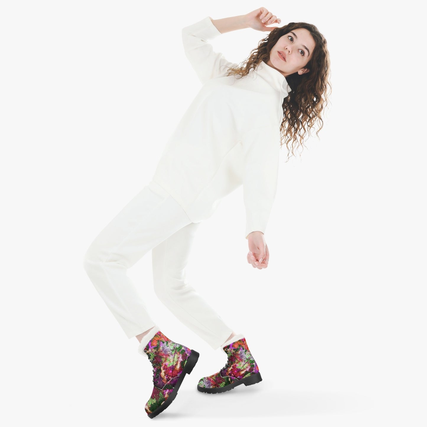 Red/Green Galaxy Faux Fur Leather Boots