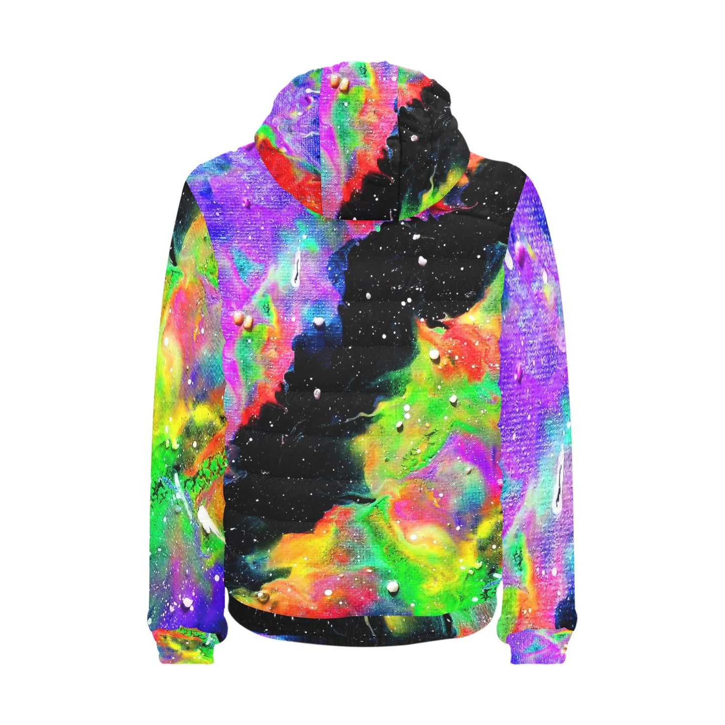 Galactic Rainbow Jacket Men's Padded Hooded Jacket (Model H42)