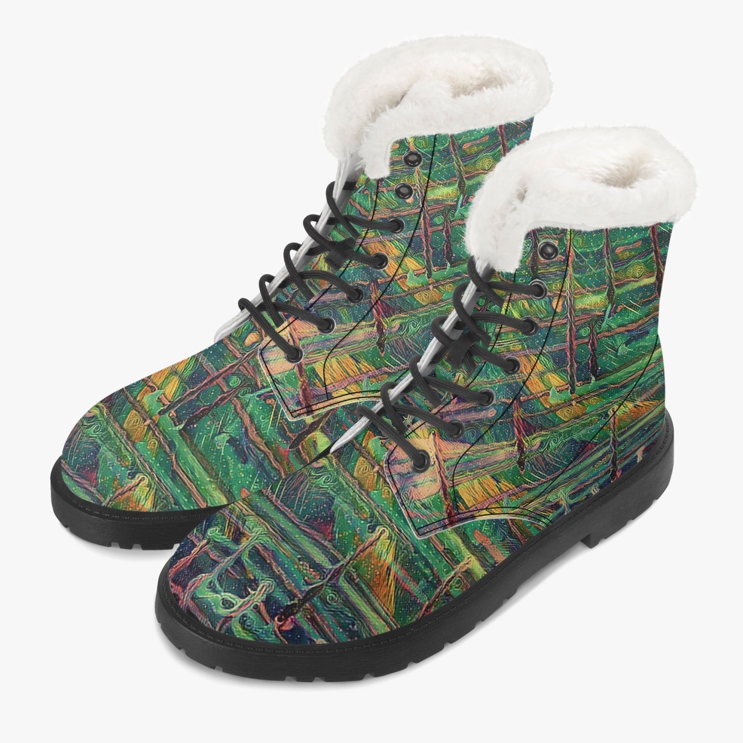 Drip Camo Faux Fur Leather Boots