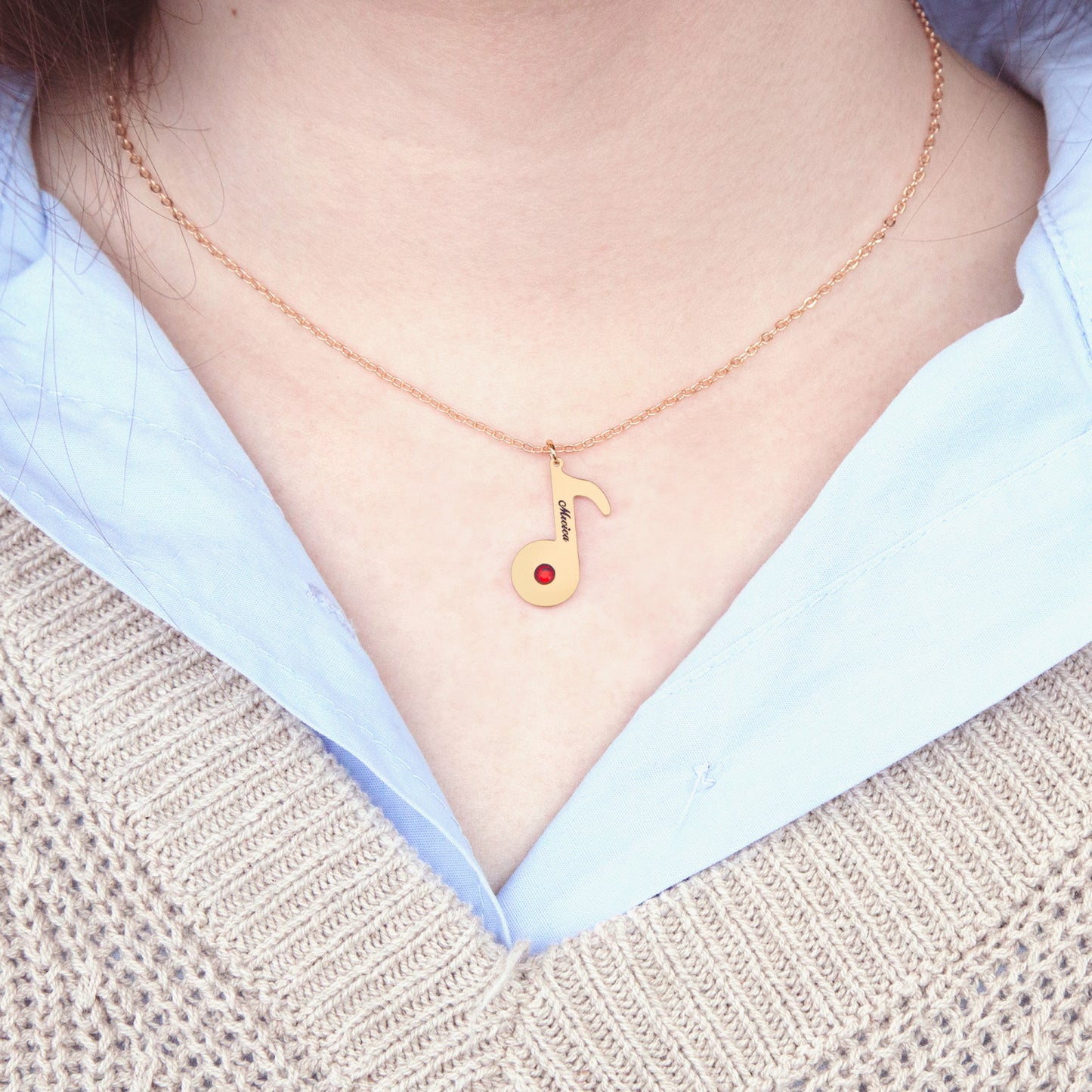 Music Note and Birthstone Necklace- 925 Sliver
