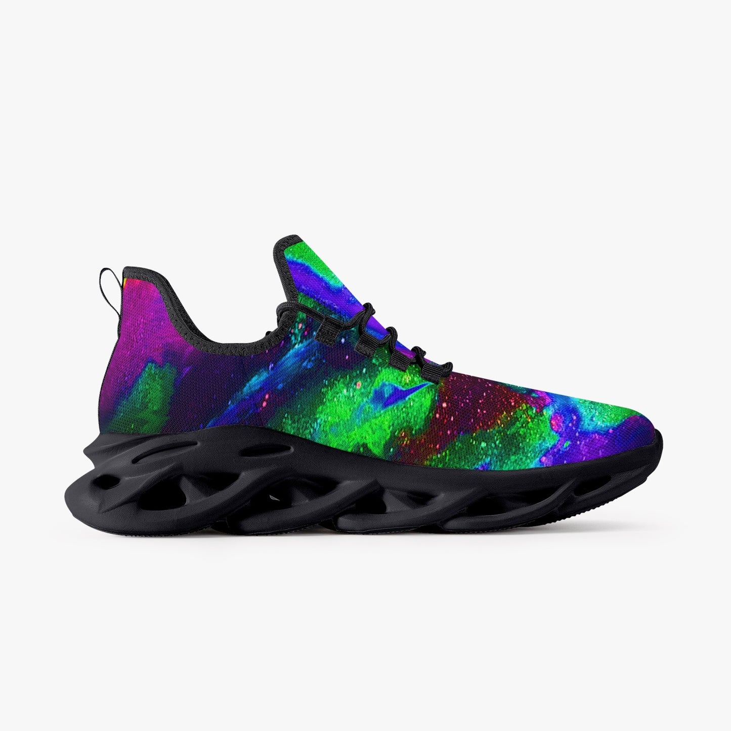 Explosive Nebula Green Bounce Mesh Knit Sneakers - Black