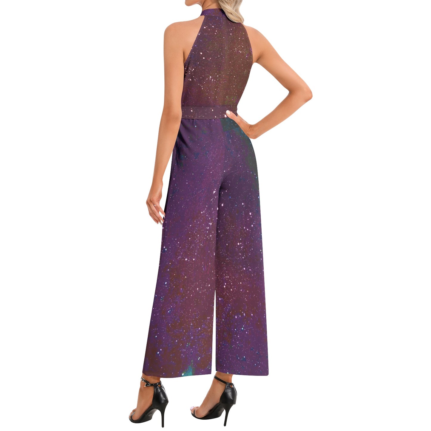 Galactic Atmosphere Halter Neck Buckle Belted Jumpsuit