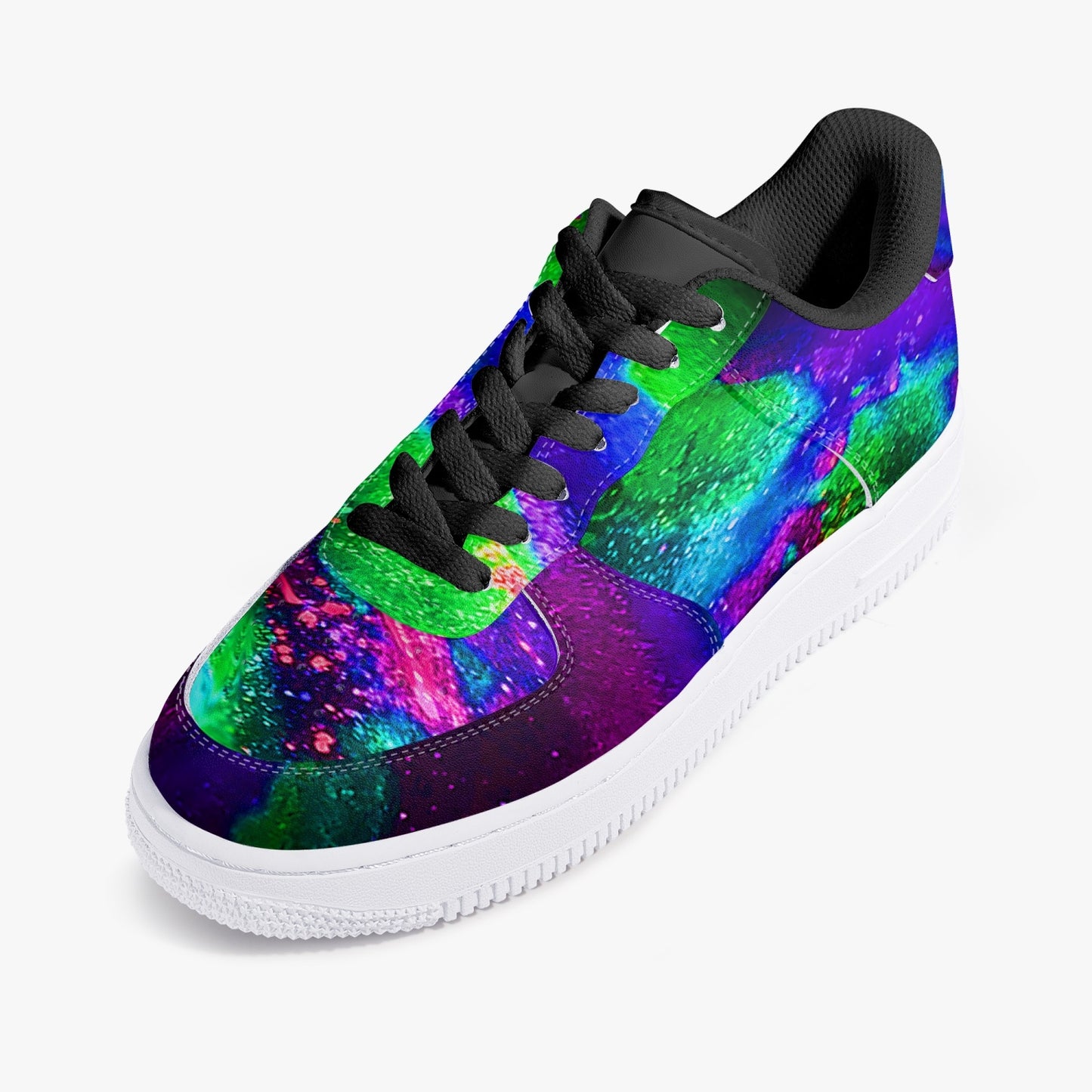 Explosive Nebula Green Black Low-Top Leather Sports Sneakers