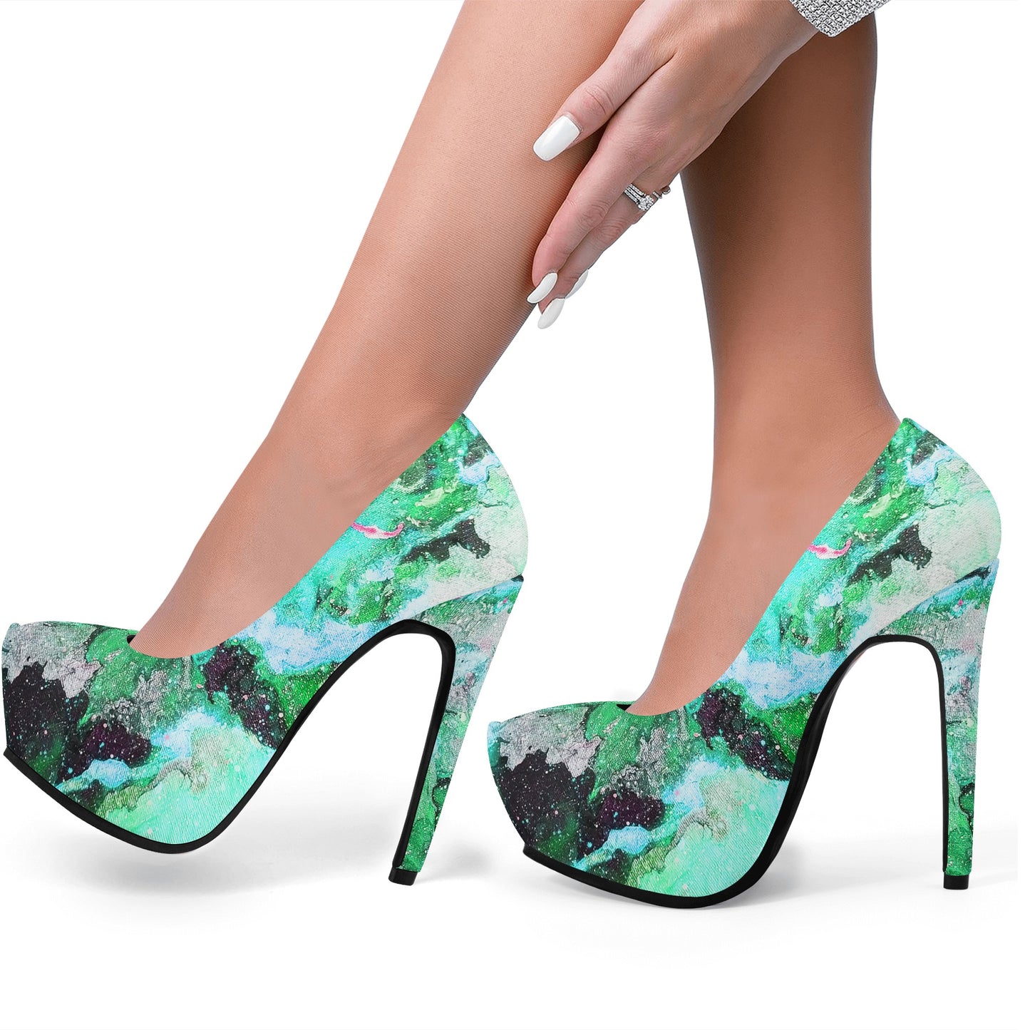 Galaxy Turquoise Women Platform Pumps 5 Inch High Heels