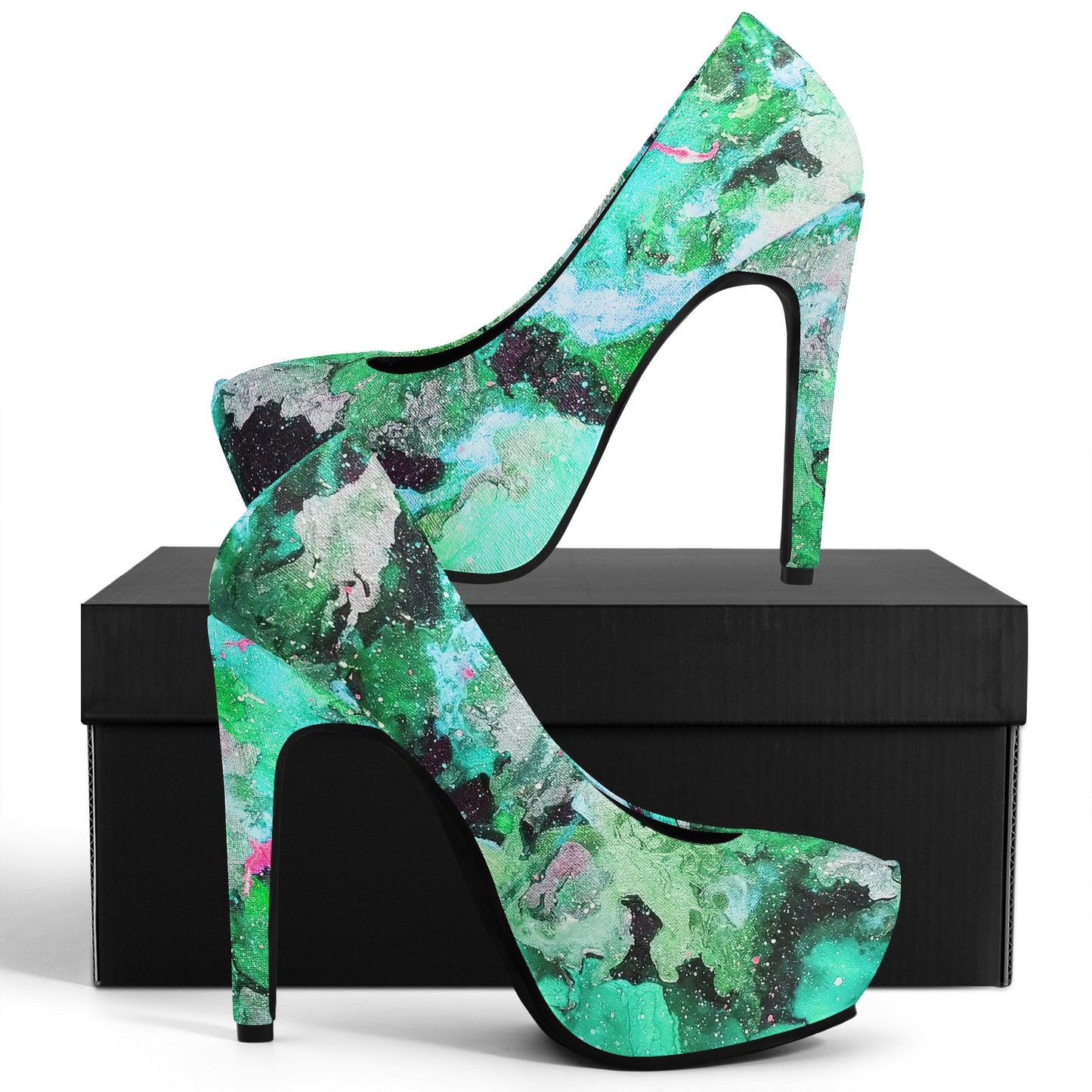 Galaxy Turquoise Women Platform Pumps 5 Inch High Heels