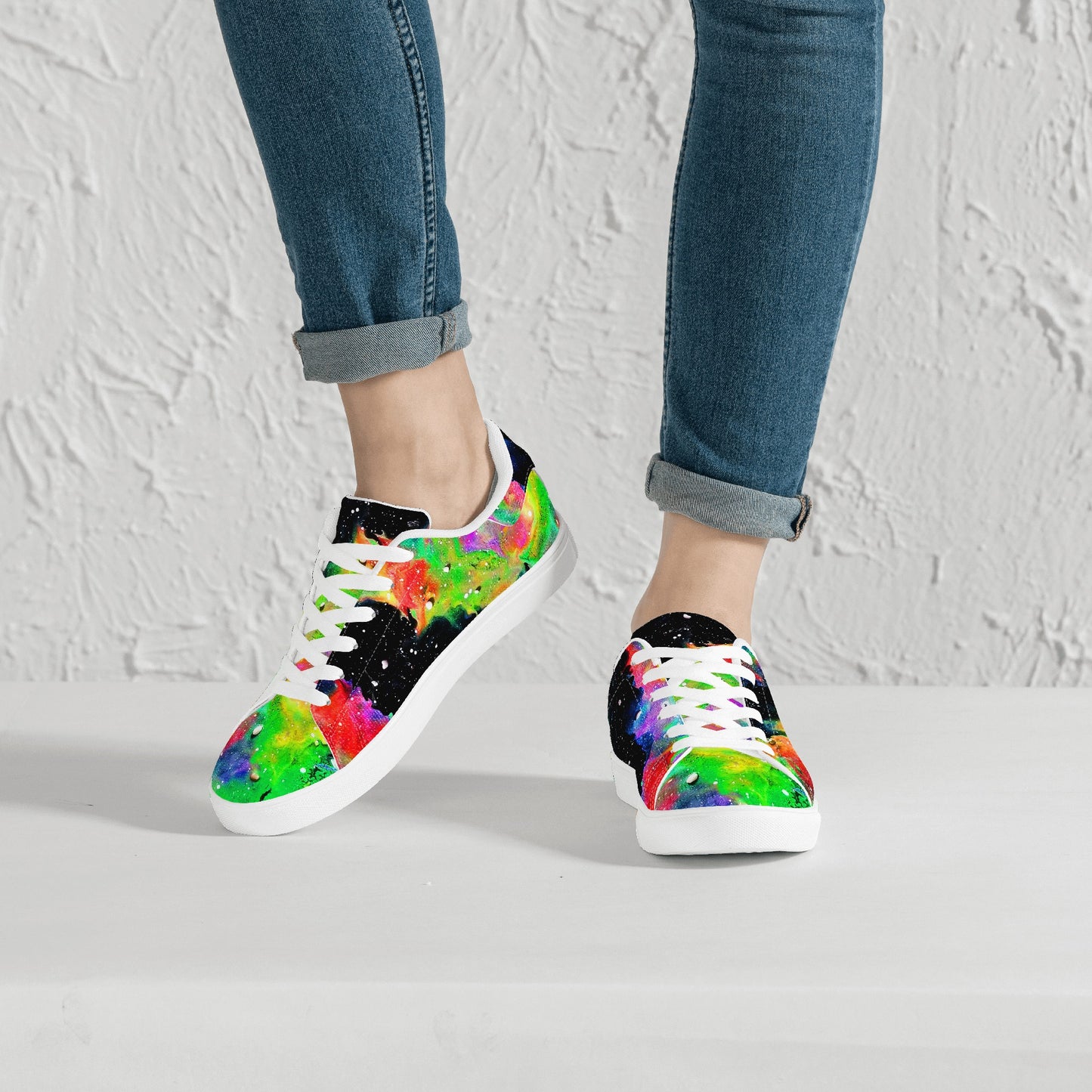 Rainbow Galaxy Womens Low Top Leather Sneakers