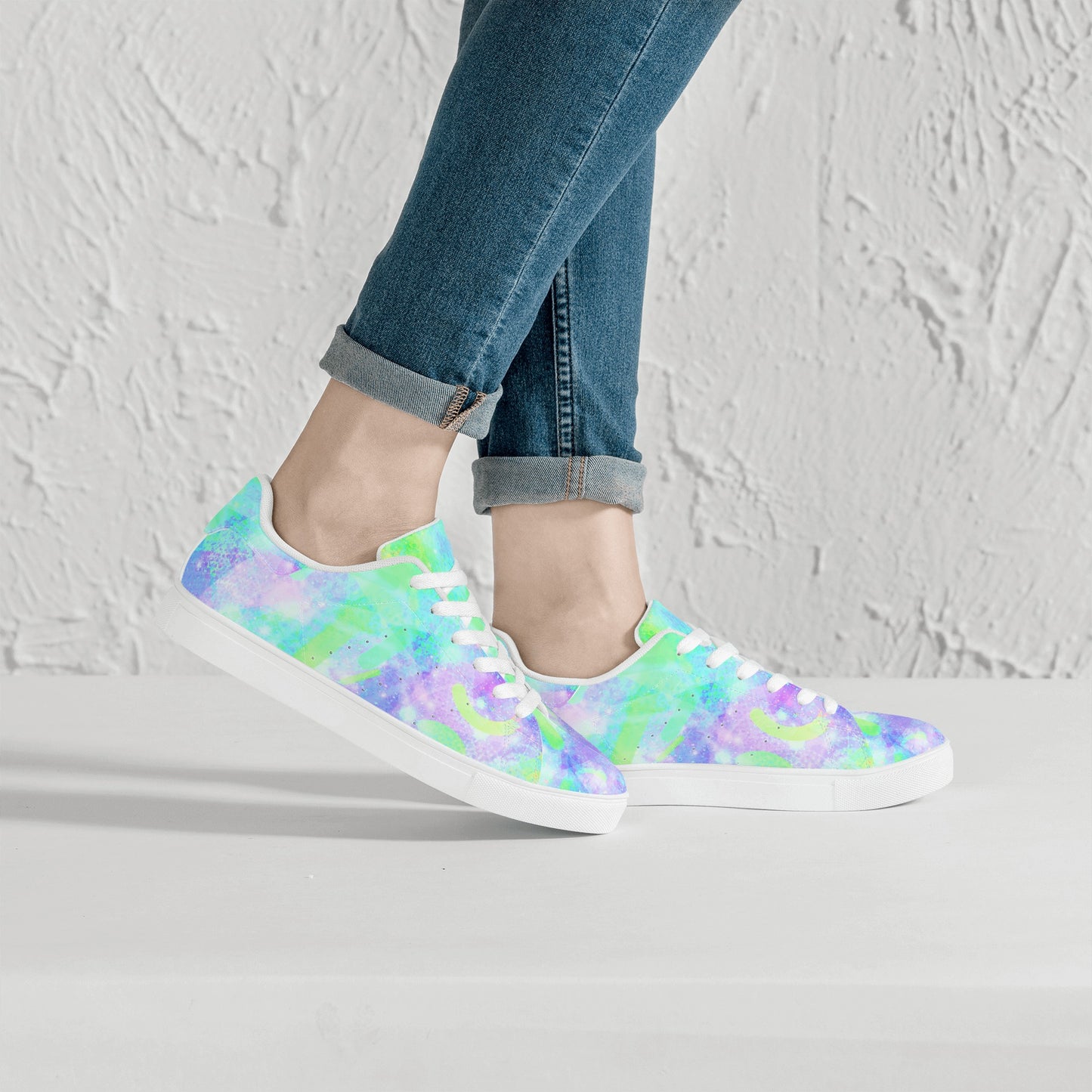 Pastel Skies Womens Low Top Leather Sneakers