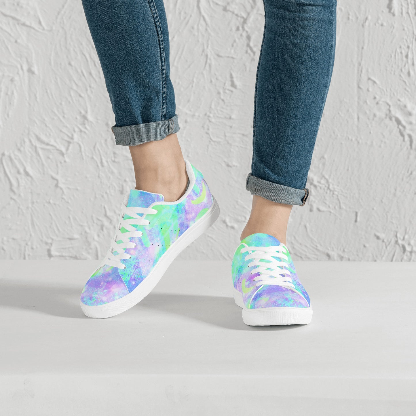 Pastel Skies Womens Low Top Leather Sneakers