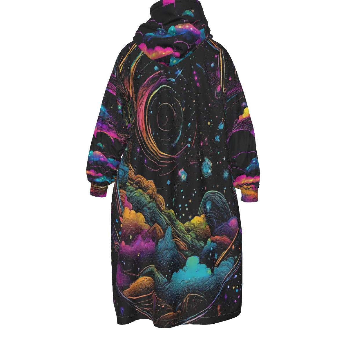 Psychedelic Space Kid's Sherpa Fleece Mid-Length Hoodie Blanket