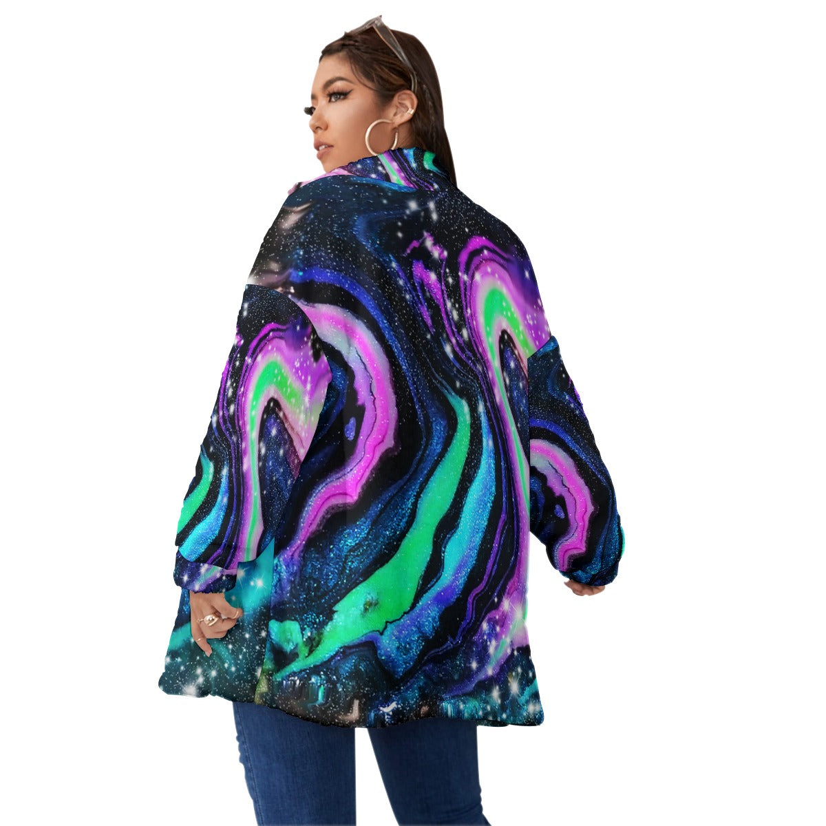Galactic Beauty Unisex Borg Fleece Stand-up Collar Coat With Zipper Closure(Plus Size)