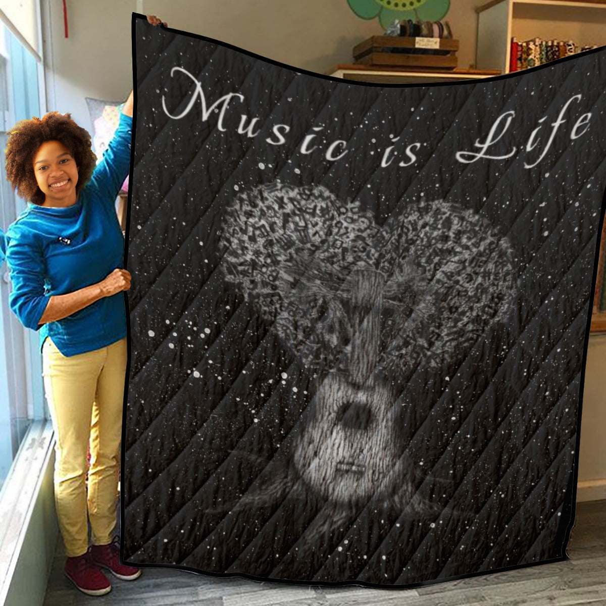 Music is Life Lightweight & Breathable Quilt With Edge-wrapping Strips