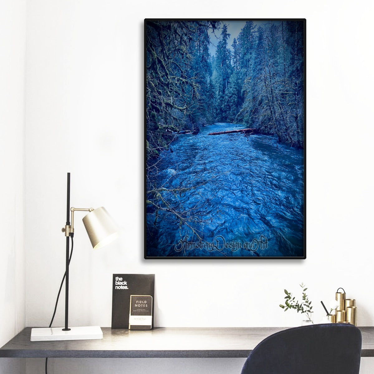 Winter River Black Frame Mural