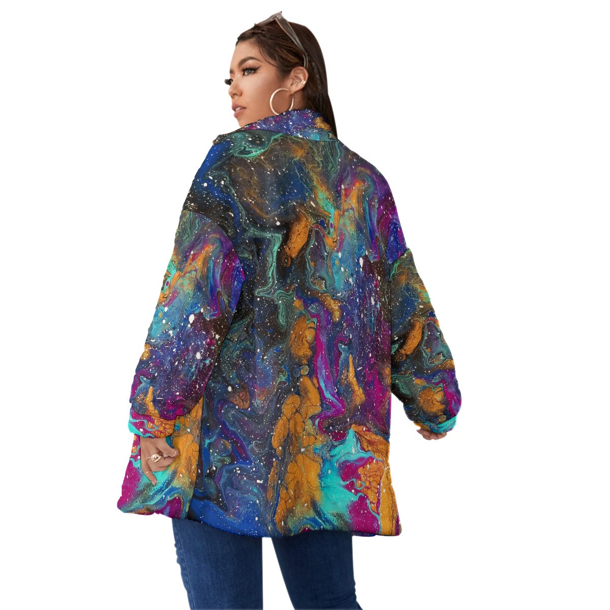 Galactic Paradise Unisex Borg Fleece Stand-up Collar Coat With Zipper Closure(Plus Size)