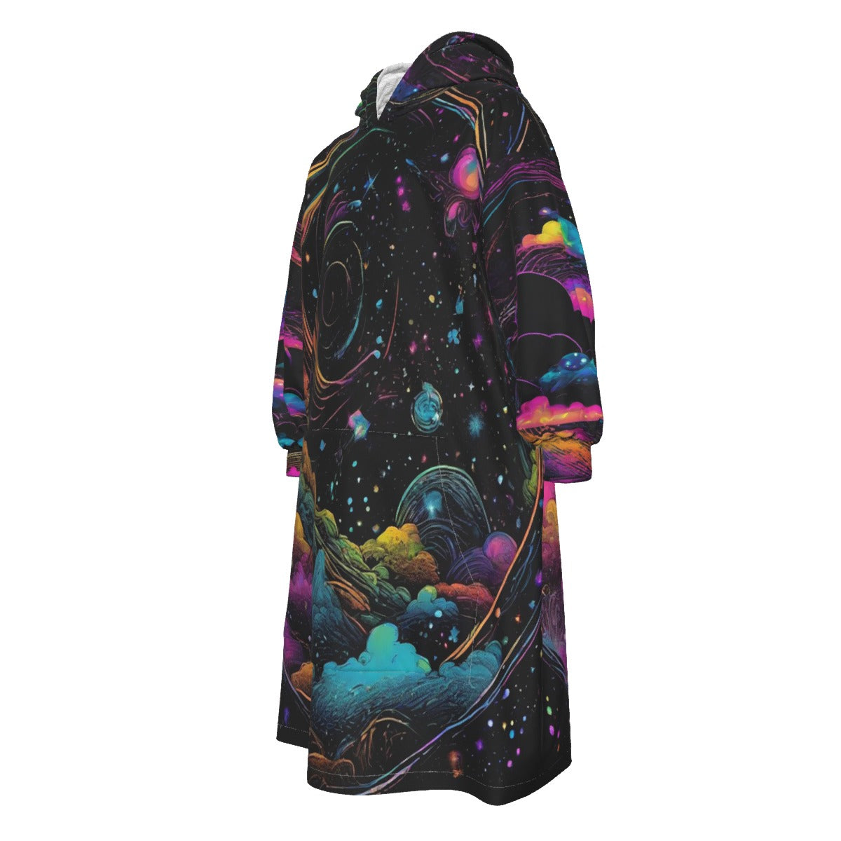 Psychedelic Space Kid's Sherpa Fleece Mid-Length Hoodie Blanket