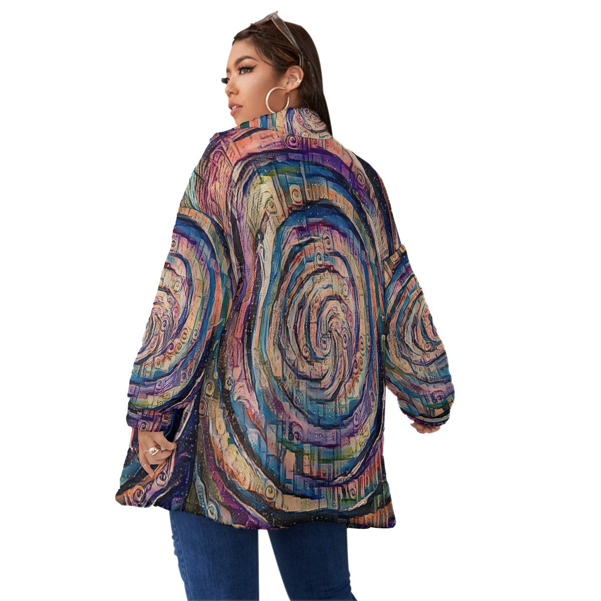 Galactic Whirlpool Unisex Borg Fleece Stand-up Collar Coat With Zipper Closure(Plus Size)